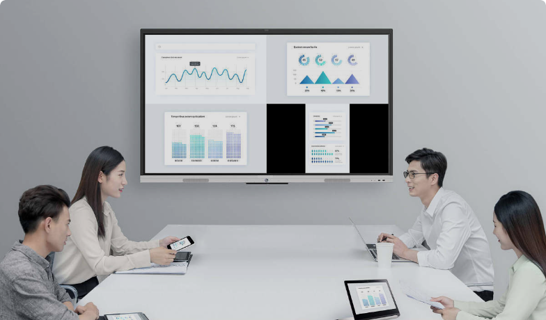 智慧會議室 平板智能控制 武智科技 會議全流程管理界面 智能辦公終端;描述：武智科技智慧會議室的平板智能控制界面，支持會議時長、服務呼叫、門禁等全流程管理，是智能辦公核心終端。